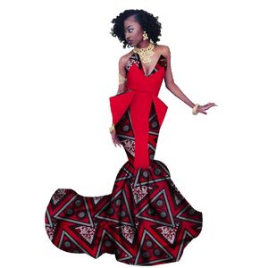 braune trägerlose kleider großhandel-Sommer Afrika Kleid für Frauen Meerjungfrau Lange Kleider Formale Ankara Mode Kleid Afrikanischer Baumwolldruck Wachskleid WY1300