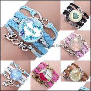 Wholesale glass braid resale online - Bracelets Jewelry We Love You Infinity Bracelet Mom Ever Glass Cabochon Charm Braided Leather Rope Wrap Bangle For Women Mama Mothers Day Dr
