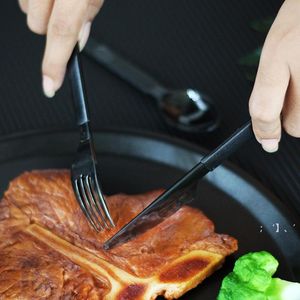 вилочные ложки оптовых-Высококачественный полупрозрачный черный пищевой пластиковой ложкой очень толстый нож и вилка столовая посуда для пикника HWD12131