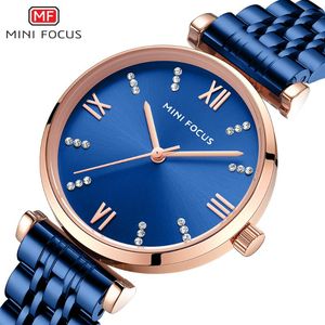 Wristwatches MINI FOCUS Stainless Steel Women Watch Blue Color Top Ladies Quartz Watches Waterproof Wristwatch Gift For Wife
