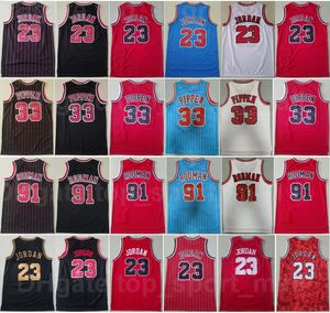 Mężczyźni Mitchell i Ness Koszykówka Michael Retro Jersey Scottie Pippen Dennis Rodman Vintage Pasek Czarny Czerwony Biały Niebieski Kolor Oddychająca Koszula Dobry Wysoki