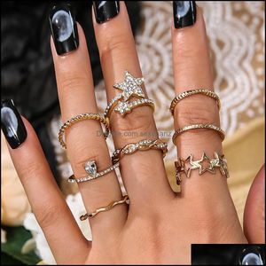Wholesale five rings resale online - Band Rings Jewelry S2561 Fashion Vintage Knuckle Ring Set Rhinstone Geomtric Five Piont Star Sets Set Drop Delivery I4Hsq