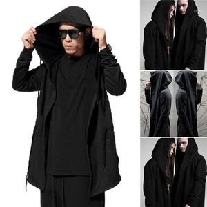 Mężczyźni Kobiety Moda Czarny Płaszcz Z Długim Rękawem Kapturem Kurtka Cloak Vintage Witch Cape Casual Solid Cardigan Stylowa Streetwear