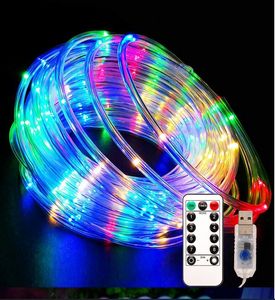 200 LED Metr USB Wodoodporna RGB Pilot Outdoor Boże Narodzenie Oświetlenie Ogród Dekoracyjny Garland Tube Rope String Lights Wakacyjny Oświetlenie