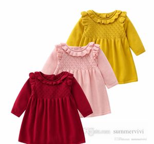 Wholesale christmas sweater dresses for girls for sale - Group buy Toddler kids christmas party dresses baby girls hollow diamond lattice knitted sweater dress children falbala lapel princess clothing Q3494