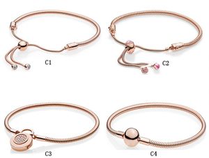 perlenarmbänder diy. großhandel-925 Reine Silber Rose Gold Armband Verstellbare Grundkette Korean Pandora DIY Perlen