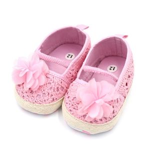 Wholesale walker pink for sale - Group buy First Walkers Baby Infant Girl Soft Sole Anti slip Pink Flower Pierced Born Breathable Knitting Fretwork Slip on