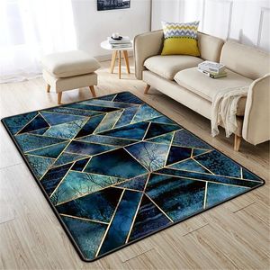 Carpets Blue Geometric D Printed Large Carpet For Living Room Soft Flannel Sponge Floor Mat Bedroom Anti slip Bathroom Kid Rug