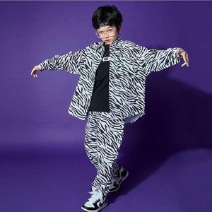 ingrosso pantaloni di ballo di hip hop dei capretti-Bambini Ballroom Hip Hop Abbigliamento Shirt Oversize Top Coat Zebra Stampa Streetwear Pantaloni Ragazze Boy Jazz Dance Costume Costume Set Abbigliamento Stage Wear