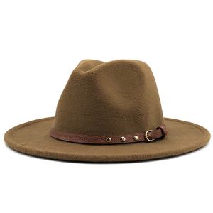 kadınlar için resmi giyinme tarzı toptan satış-Geniş Brim Şapkalar Kadın Erkek Yün Keçeli Jazz Fedora Panama Tarzı Kovboy Trilby Parti Örgün Elbise Şapka Büyük Boy Sarı Beyaz A5