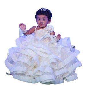 Girl s Dresses Cute Ball Gown Baby Girls Clothes With Organza Ruffle One Shoulder Beaded Pageant Birthday For Toddler