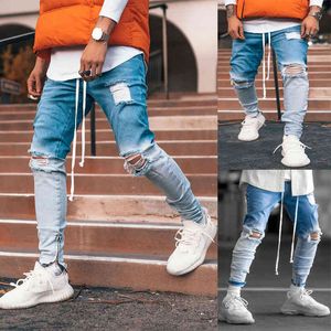 Wholesale trendy jeans pants resale online - Trendy Men Skinny Jeans Biker Destroyed Fit Denim Ripped Denim Pants Gradient Ankle Zipper Pencil Pants Hip Hop Streetwear