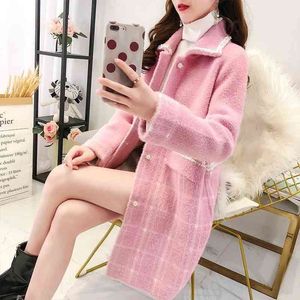 Casual Dresses Winter autumn mink velvet woman s cardigan sweater loose mid length plaid jacket mended clothing outwear SNOH