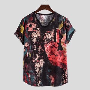 linen mens clothing toptan satış-Moda T Gömlek Erkek Yaz Rahat Koyu Çiçek Serisi Stil Keten Baskı Kısa Kollu Yüksek Kalite Gevşek Ve Nefes Giyim