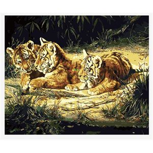 Schilderijen YIAEE decoratieve canvas olieverfschilderij door cijfers verfnummer volwassenen kleine tijger