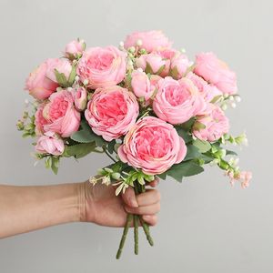 ingrosso hot pink artificial wedding flowers-Vendita calda pz cm rosa rosa bouquet di seta peonia fiore artificiale grande testa piccolo bocciolo sposa matrimonio decorazione della casa Artifi
