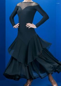 черная юбка для бальных танцев оптовых-Взрослый бальный танец платья леди с длинным рукавом черный синий красный танго вальс танцуя танцующая юбка женское соревнование