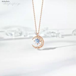 Wholesale eight pointed star necklace resale online - Pendant Necklaces Fashion Star Moon Necklace Blue Starry Sky Galaxy Eight pointed Delicate Hollow Rhinestone Ladies Jewelry Clavicle Chain
