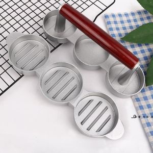 Wholesale aluminum shapes resale online - High Quality Poultry Tools Three Grids Round Shape Non stick Coating Hamburger Aluminum Alloy Hamburgers Meat Beef Grill seaway RRF11902