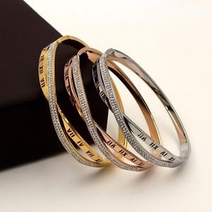 Fashion Stainless Steel Better Crystal Roman Numerals Round X Cross Bangle Bracelet Rose Gold Color Female Woman Party Gift
