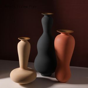 Wholesale simple wedding decorations at home for sale - Group buy Vases Modern Simple Abstract Brushed Vase Ceramics Ornament Table Countertop Flower Pot Home Dried Decor Wedding Decorations