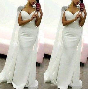 ingrosso abiti bianchi per la sposa-Elegante Arabo arabo lungo sirena formale abiti da sera con involucro di cristallo perline semplici abiti da reception sposa abiti da festa celebrity abito