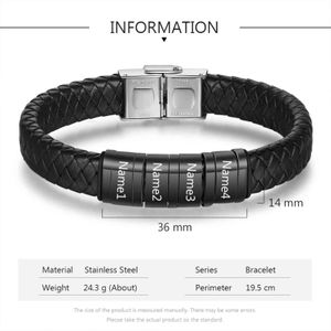 Wholesale mens braided bracelet personalized resale online - Stainls Steel Bangl Personalized Family Name Engraved Braided Leather Bracelets for Men