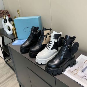 простой черный ботинок
 оптовых-Мужчины женщины Rois Boots Designers Ankle Martin Boot кожаные нейлоновые съемные сумку бузиновые военные вдохновлены боевые ботинки Оригинальный размер коробки