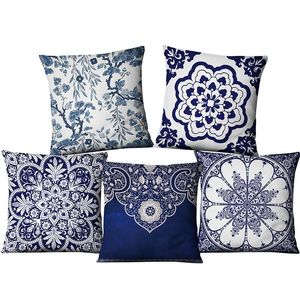 Cushion Decorative Pillow Wintersweet Mandala Cushion Cover Blue White Porcelain Covers Decortive Sofa Car Chair Pillowcase