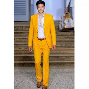 Męskie Garnitury Blazers Kostium Homme Yellow Men Suit Custom Made Groomsmen Notch Lapel Groom Tuxedos Wedding Homme1