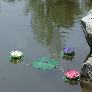 солнечные плавающие цветы в бассейне оптовых-Открытая солнечная энергия энергии энергии Lotus Light LED плавающая цветок водонепроницаемая лампа ночные светильники для ума для пруда садовые украшения