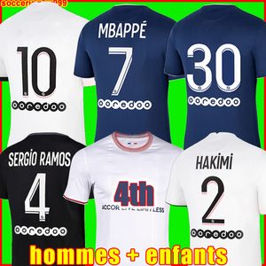 soccer uniforms kit achat en gros de PSG maillot de foot Paris Saint Germain MBAPPE Maillots football JORDAN NEYMAR JR SERGIO RAMOS HAKIMI ICARDI hommes enfants enfant de la chemise Quatrième jersey