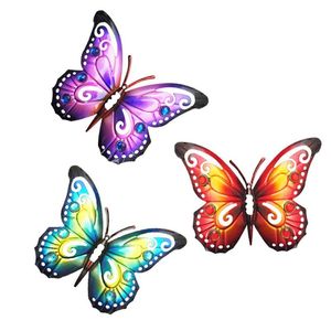 крылья настенные декор оптовых-Наклейки на стену шт Металлическая бабочка искусства вдохновляющая декор скульптуры висит двойные крылья бабочки для домашнего сада