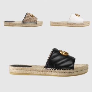 dantel sandaletler toptan satış-Tasarımcı Yaz Platformu Rahat Sandalet Moda Altın Mektup Logo Düz Alt Bayanlar Balıkçı Ayakkabı Deri Kenevir Halat Çim Dantel Dokuma Büyük Boy