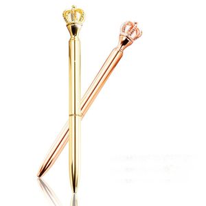 kronenlogos großhandel-2021 SCHÖNE SCHÖNE FUNKTIONIEREN Luxus PAPELERIA Niedlicher Sparkle Rose Gold Metall Ball Pen Royal Crown Kugelschreiber mit benutzerdefiniertem Logo