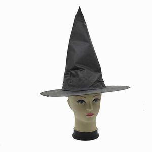 siyah cadı şapkalar toptan satış-Yetişkin Bayan Erkek Siyah Spire Cadı Şapka Cadılar Bayramı Partisi Kostüm Aksesuar Için Polyester Unisex Cap Chapeau Sombrero Humano Q0805
