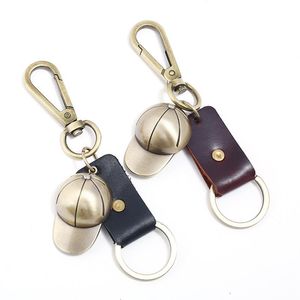 Wholesale connect key for sale - Group buy Keychains Cute Alloy Baseball Cap Pendant Charms Keychain Leather Connect Metal Keyring Trinket Key Chains Rings For Man Women Bag