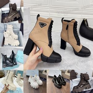 Women Designer Ankle Martin Classic Boot high Non Slip Platform Rubber heel sole Nylon combat womens leather boots Desert Short Booties bouch attached with bags
