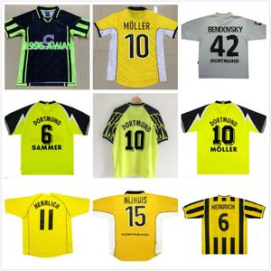 reus jersey toptan satış-1995 Borussia Retro Dortmund Futbol Forması Lewandowski Reus Metzelder Dede Moller Amoroso Rosicky Bobic Klasik Yetişkin Futbol Gömlek