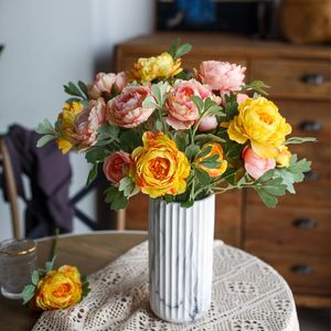 ingrosso fiori di peonia secca-Fiori decorativi ghirlande artificiale peonia fiore bouquet di nozze casa decorazione piano decorazione secco ornamenti a disposizione falsi