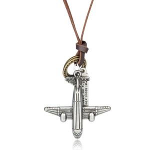 Wholesale aircraft gifts resale online - Pendant Necklaces NIUYITID Necklace Pendants Vintage Aircraft Plane Charm Jewelry For Men Women Brown Leather Rope Long Chain Bijou Gift