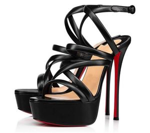 Elegant Cleissimo Alta Dress Shoes Red Bottom Sandals Platform Pumps Strappy Stiletto heel Black Soft Leather Women s High Heels EU35