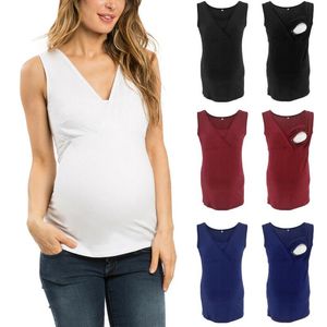 Style Women Maternity Blouses Top Breastfeeding Singlet Nursing Sleeveless Solid Pure Color V Neck Loose Fashion Women s Shirts