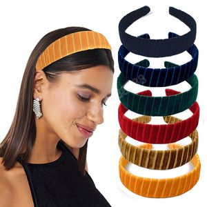 Vintage Velvet Padded Solid Color Headbands For Women Wide Bezel Hairband Non Slip Thick Hair Hoop Girls Hair Accessory