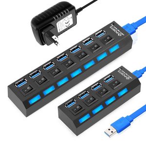 USB Hub Splitter Port Multiple Expander USB Data with Individual On Off Switches Lights for Laptop PC Computer Mobile HDD Flash Drive
