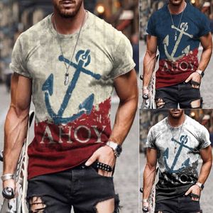 anchor print shorts men toptan satış-Yaz rahat gevşek moda erkek çapa baskı kısa kollu t shirt