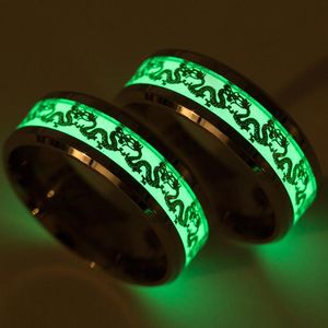 Trouwringen Linig sieraden Donkergoud Chinese Dragon Ingelegde Groene Achtergrond Mode Heren Tl Fluorescerend Luminous Ring Style Gift