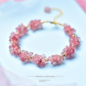 Beaded Strands Naturliga Jordgubbar Kristall Armband Kvinnlig Persika Blomma Oregelbundna Formade Woven Mody Smycken