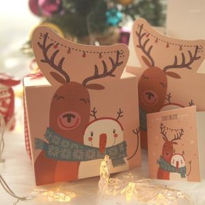 Owiń prezent sztuk Boże Narodzenie jest Tam Elk Friends Design Paper Box z kartą wstążki jako pakowanie ciasteczka cukierki DIY