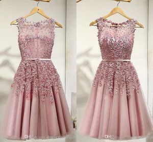 robe de soriee New Prom Dress High Quality Scoop Lace Appliques Knee Length Evening Dresses Party Gowns Vestido Festa Formal